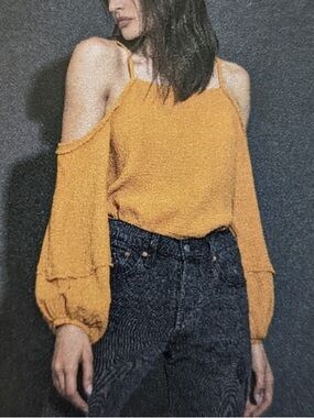 NEW Nation LTD Yvette Frayed Desert Top Turmeric Yellow Gauze Cotton Blouse S